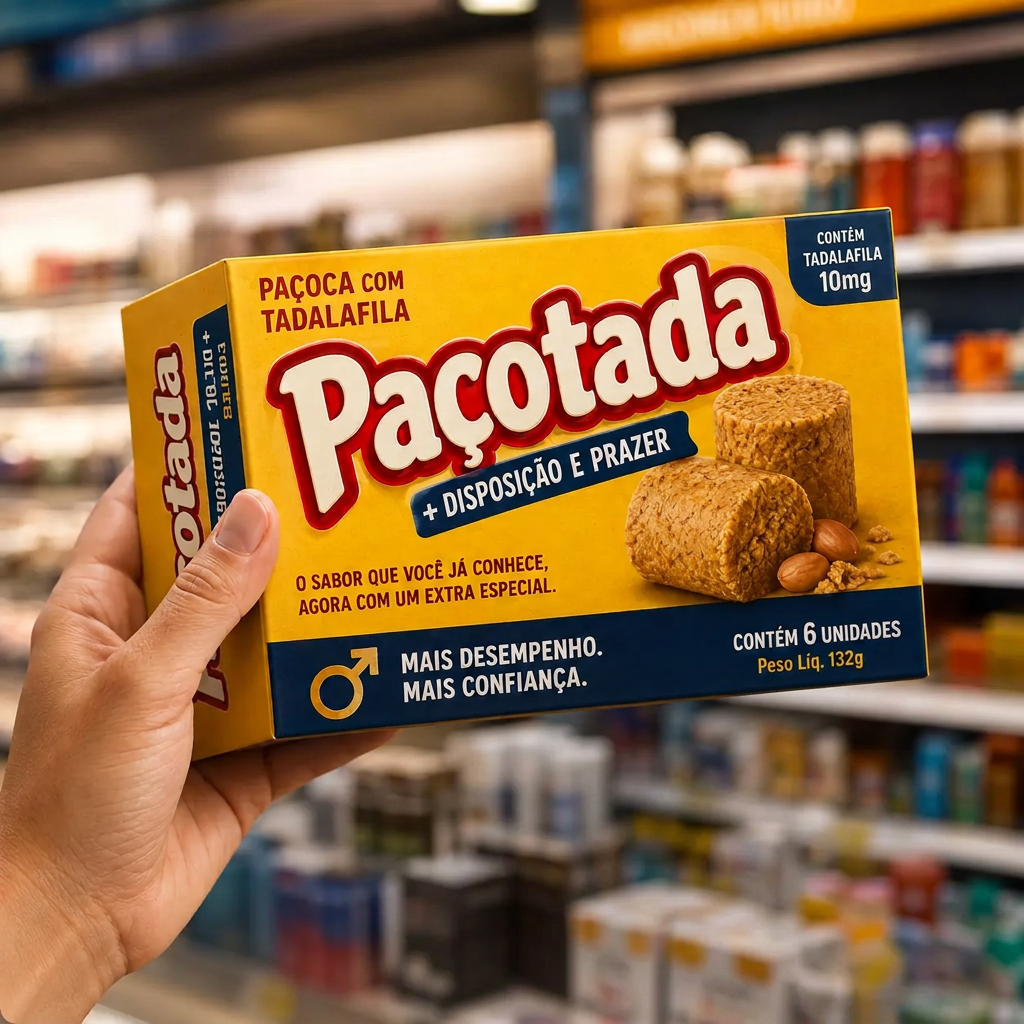 Close premium da embalagem da Paçotada segurada na mão